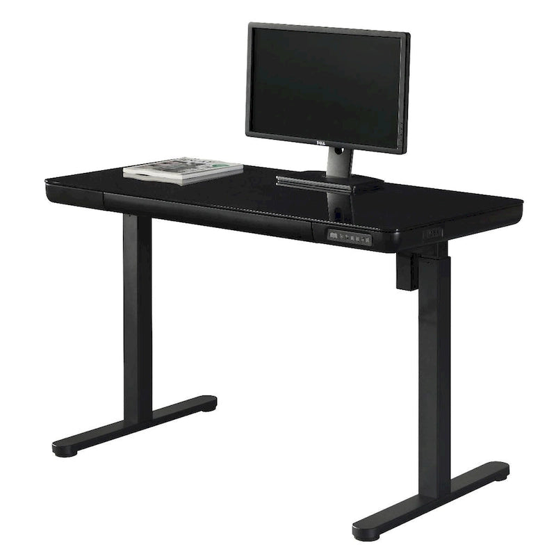 Bureau électrique debout en verre de 48 pouces avec plateau en verre trempé, poste de travail assis-debout à hauteur réglable pour bureau moderne