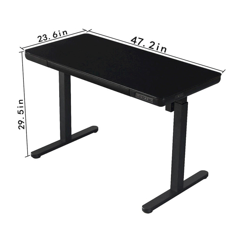 Bureau électrique debout en verre de 48 pouces avec plateau en verre trempé, poste de travail assis-debout à hauteur réglable pour bureau moderne