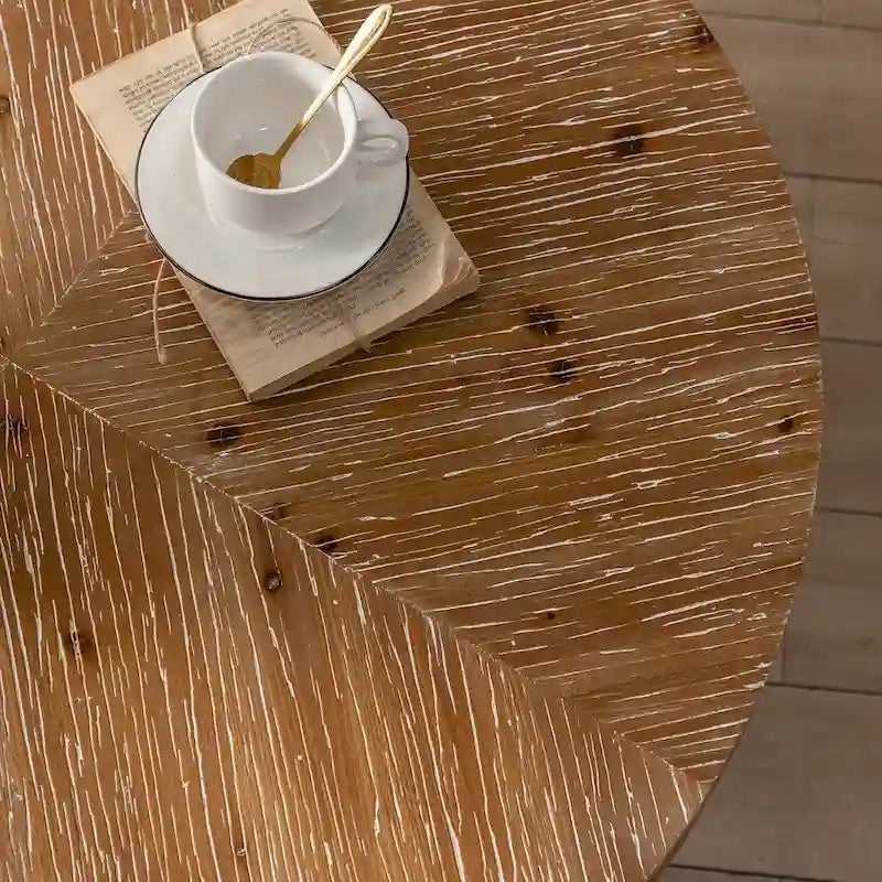 Table basse ronde de 31 W avec plateau en bois de sapin et table d'appoint à cadre métallique