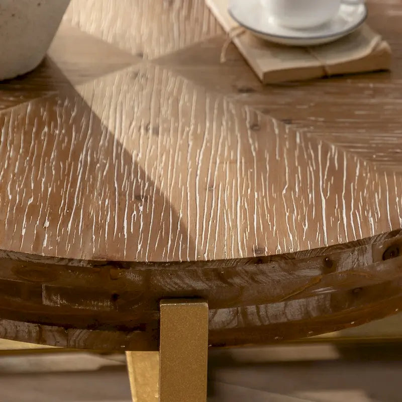 Table basse ronde de 31 W avec plateau en bois de sapin et table d'appoint à cadre métallique