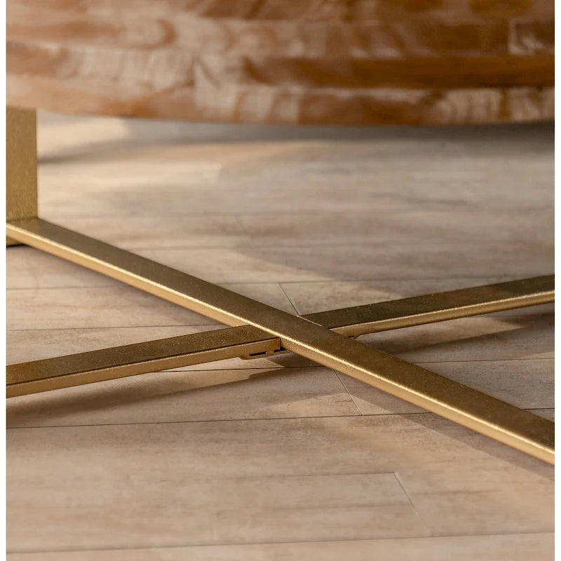 Table basse ronde de 31 W avec plateau en bois de sapin et table d'appoint à cadre métallique