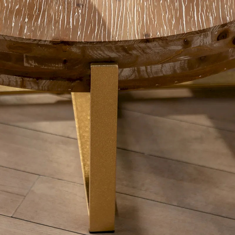 Table basse ronde de 31 W avec plateau en bois de sapin et table d'appoint à cadre métallique