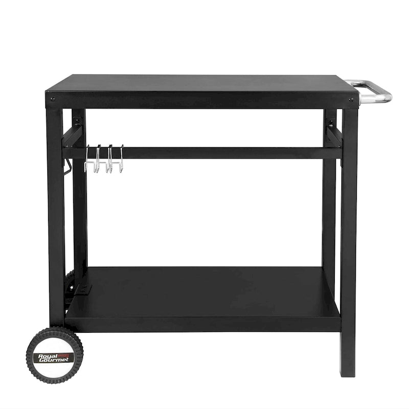 Table de travail de desserte mobile à double étagère avec poignée, noire