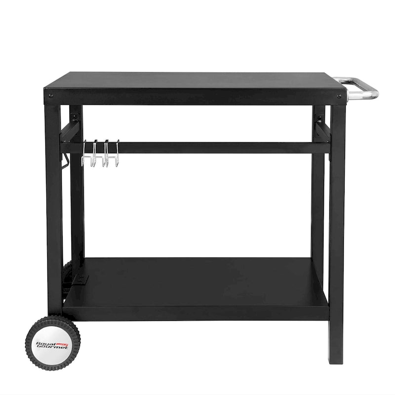 Table de travail de desserte mobile à double étagère avec poignée, noire