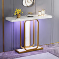 41.3 Console avec lumières LED, Table d'appoint moderne or blanc pour entrée/couloir