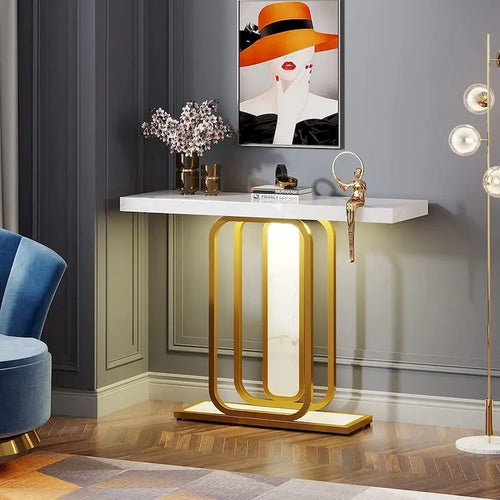 41.3 Console avec lumières LED, Table d'appoint moderne or blanc pour entrée/couloir