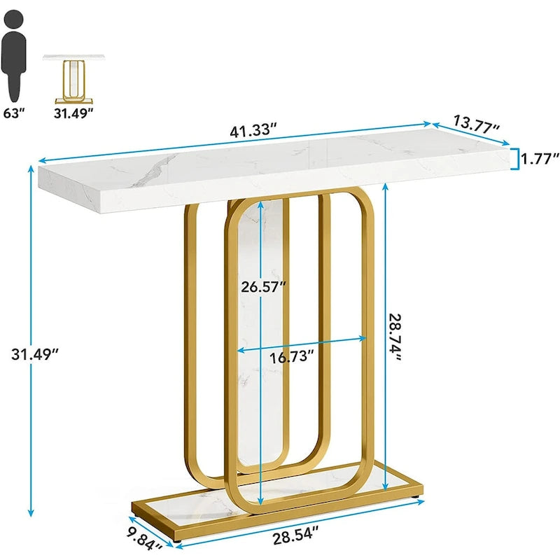 41.3 Console avec lumières LED, Table d'appoint moderne or blanc pour entrée/couloir