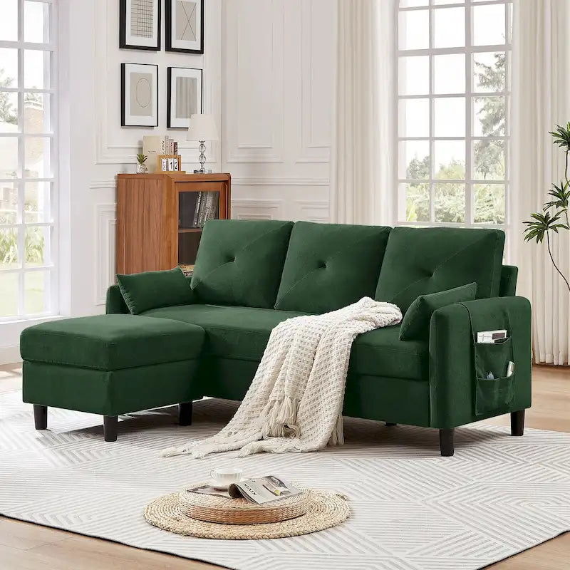 Canapé d'angle moderne de 196,5 cm avec ottoman réversible et poche de rangement latérale