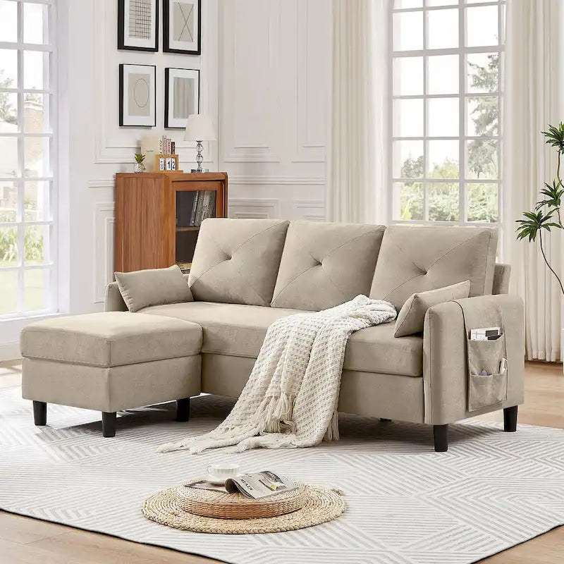 Canapé d'angle moderne de 196,5 cm avec ottoman réversible et poche de rangement latérale