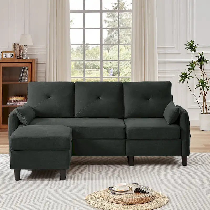 Canapé d'angle moderne de 196,5 cm avec ottoman réversible et poche de rangement latérale