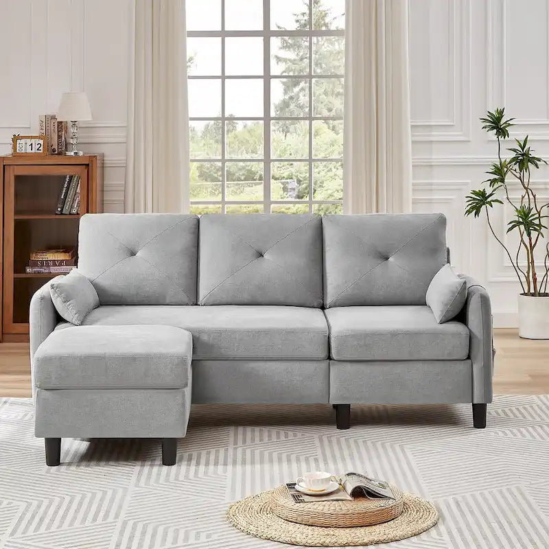 Canapé d'angle moderne de 196,5 cm avec ottoman réversible et poche de rangement latérale