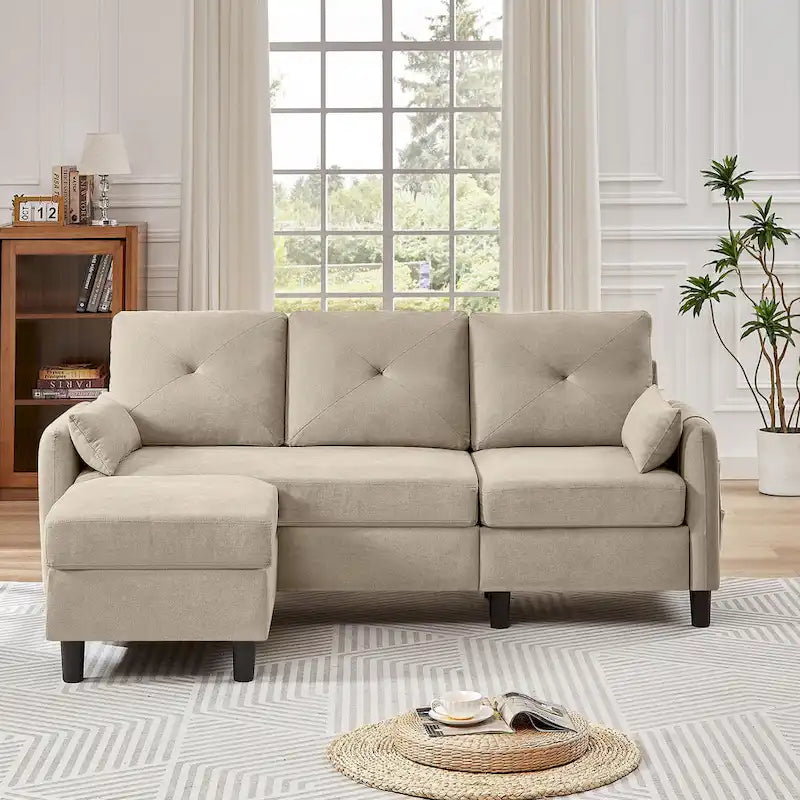 Canapé d'angle moderne de 196,5 cm avec ottoman réversible et poche de rangement latérale