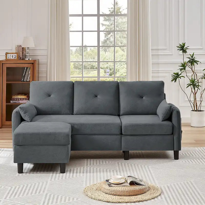 Canapé d'angle moderne de 196,5 cm avec ottoman réversible et poche de rangement latérale
