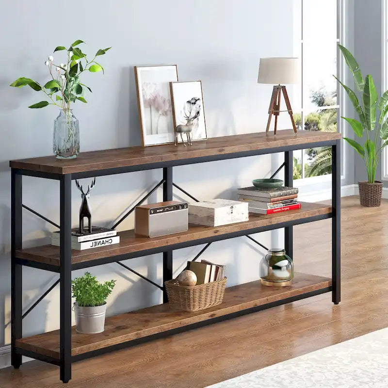 Console de 70,8 pouces, meuble TV à 3 niveaux, table de canapé