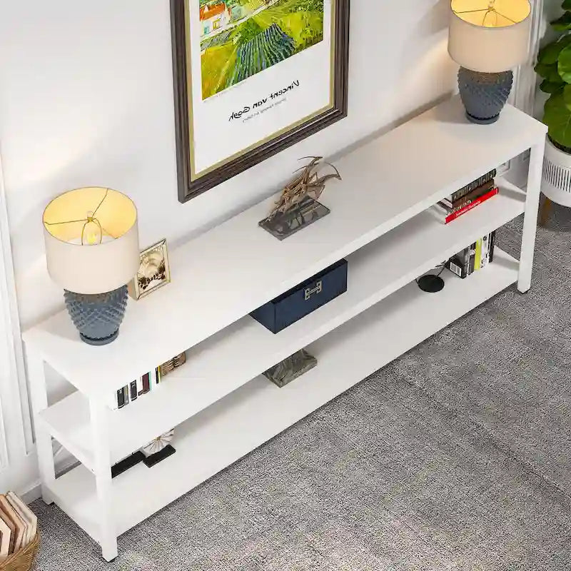 Console de 70,8 pouces, meuble TV à 3 niveaux, table de canapé