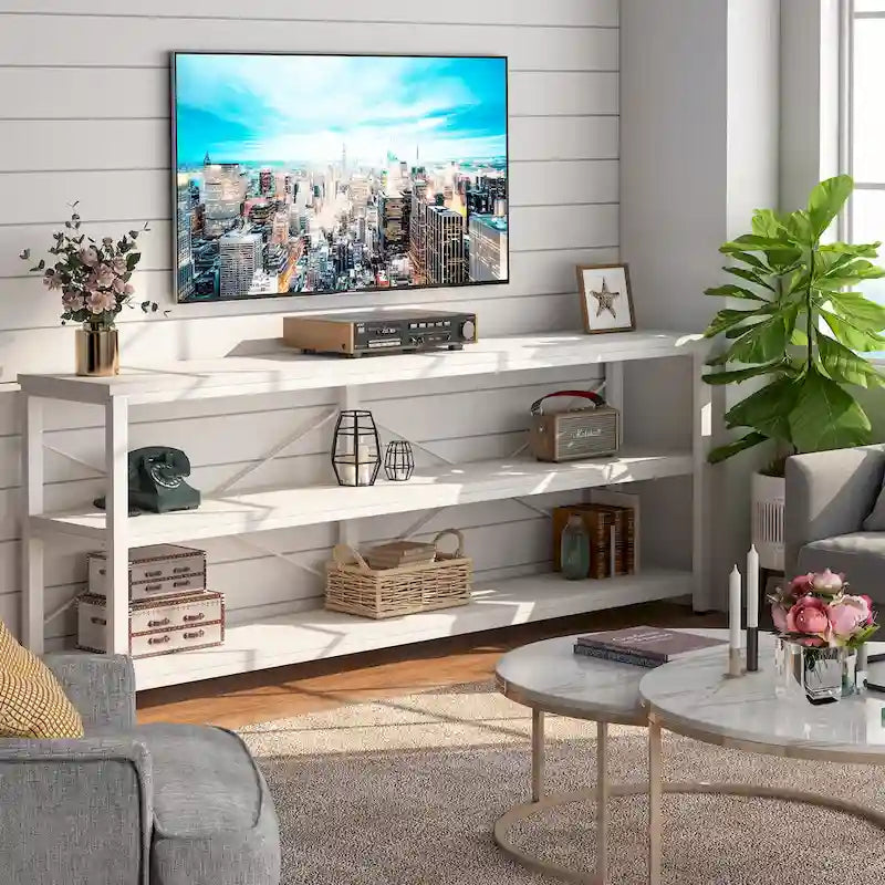Console de 70,8 pouces, meuble TV à 3 niveaux, table de canapé