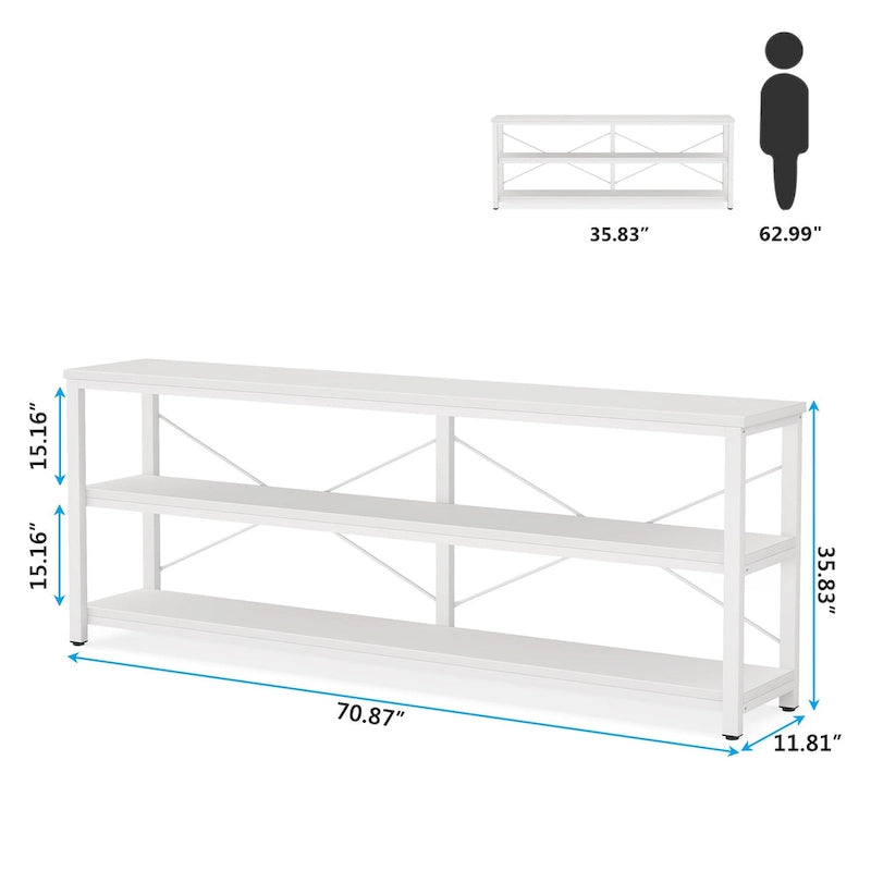 Console de 70,8 pouces, meuble TV à 3 niveaux, table de canapé