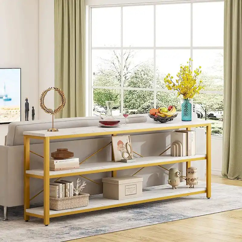 Console de 70,8 pouces, meuble TV à 3 niveaux, table de canapé