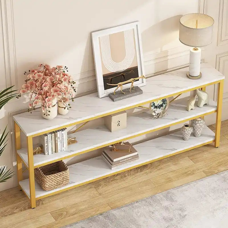 Console de 70,8 pouces, meuble TV à 3 niveaux, table de canapé
