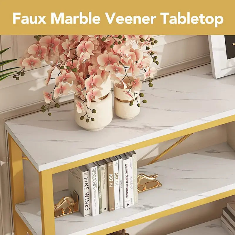 Console de 70,8 pouces, meuble TV à 3 niveaux, table de canapé