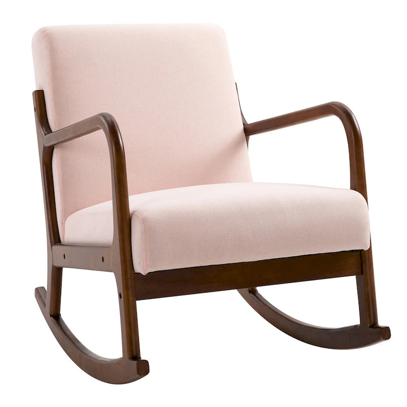 Fauteuil à bascule avec piètement en bois courbé, bascule en tissu avec assise rembourrée, meubles de maison pour chambre à coucher et salon, détente