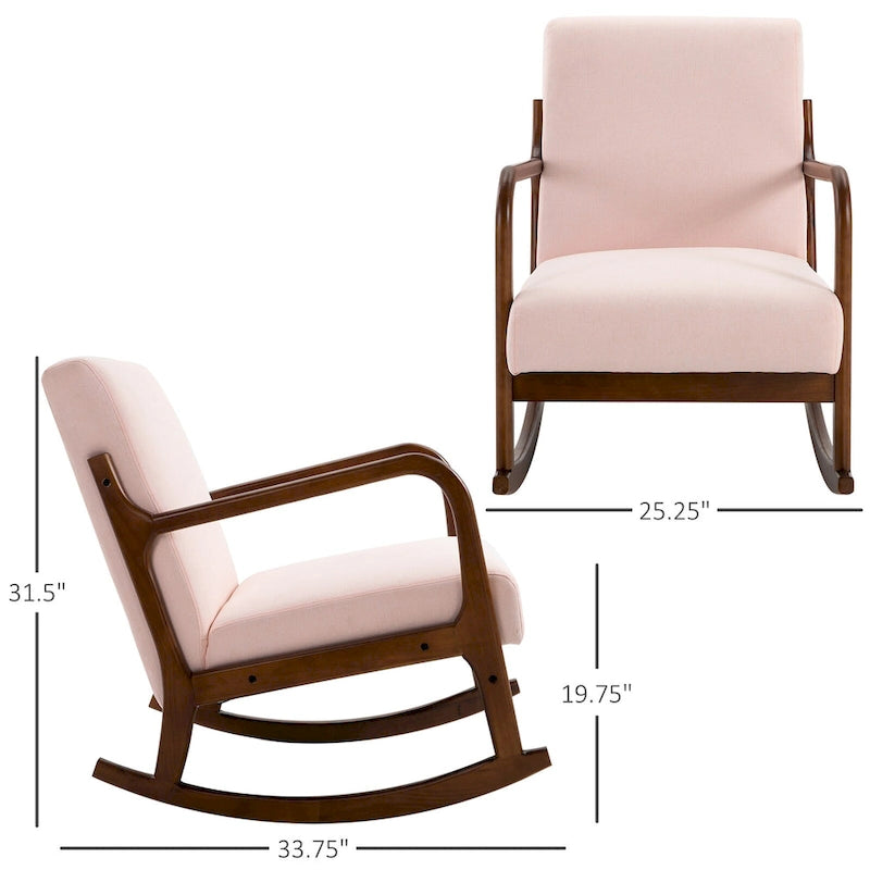 Fauteuil à bascule avec piètement en bois courbé, bascule en tissu avec assise rembourrée, meubles de maison pour chambre à coucher et salon, détente