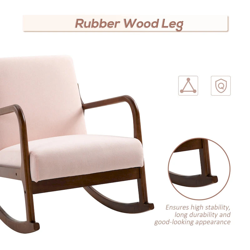 Fauteuil à bascule avec piètement en bois courbé, bascule en tissu avec assise rembourrée, meubles de maison pour chambre à coucher et salon, détente