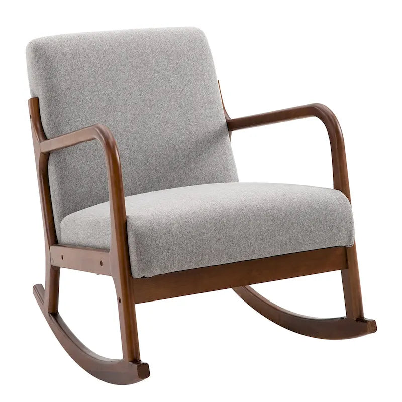Fauteuil à bascule avec piètement en bois courbé, bascule en tissu avec assise rembourrée, meubles de maison pour chambre à coucher et salon, détente