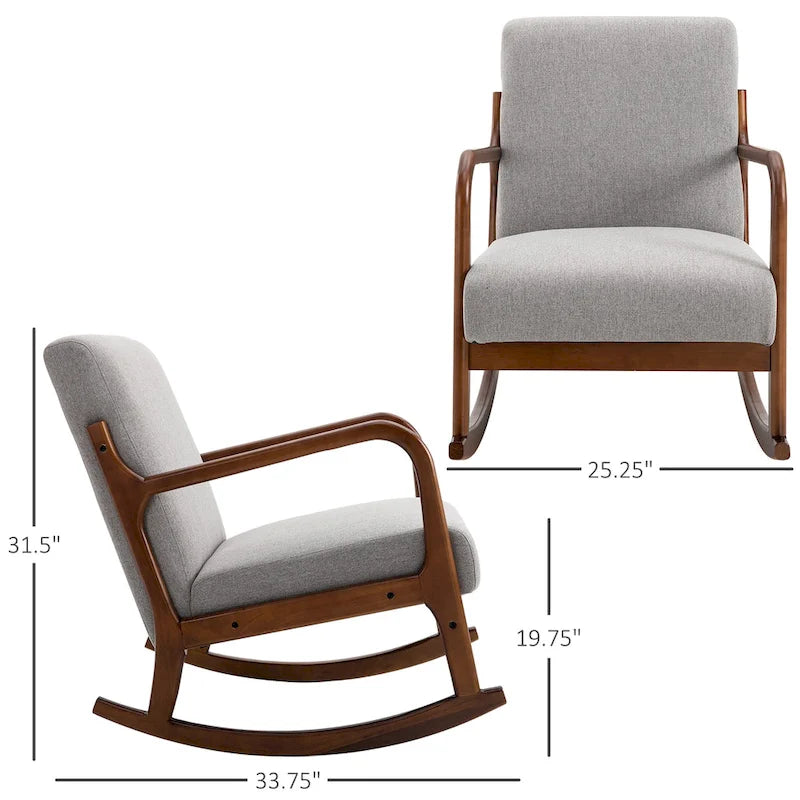 Fauteuil à bascule avec piètement en bois courbé, bascule en tissu avec assise rembourrée, meubles de maison pour chambre à coucher et salon, détente