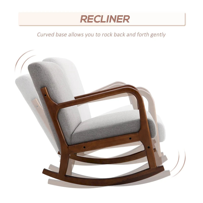 Fauteuil à bascule avec piètement en bois courbé, bascule en tissu avec assise rembourrée, meubles de maison pour chambre à coucher et salon, détente