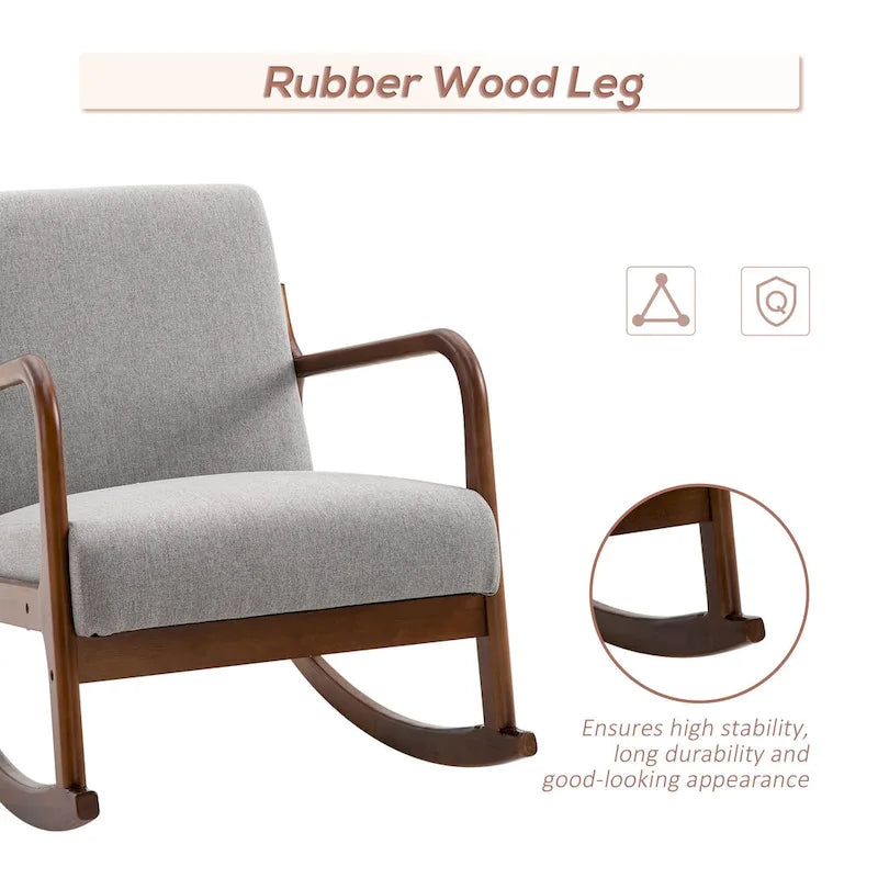 Fauteuil à bascule avec piètement en bois courbé, bascule en tissu avec assise rembourrée, meubles de maison pour chambre à coucher et salon, détente