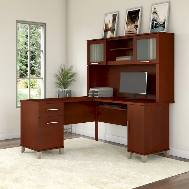 Bureau d'angle avec étagère de rangement
