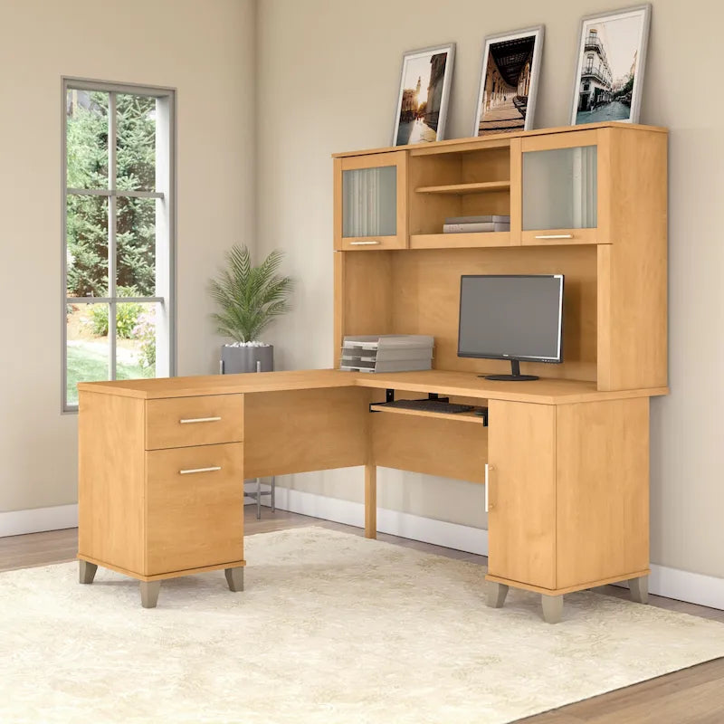Bureau d'angle avec étagère de rangement