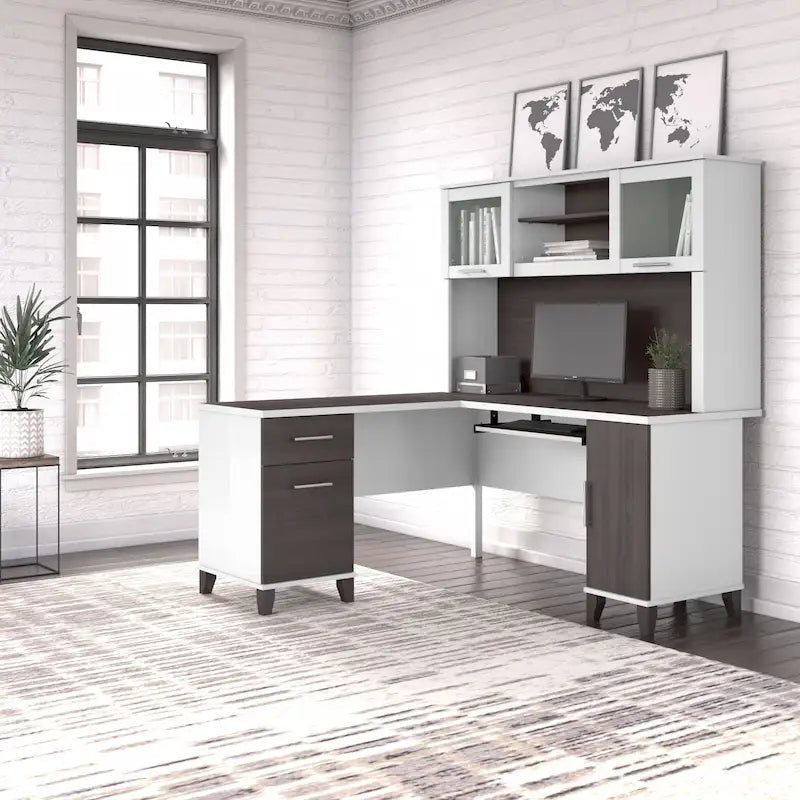 Bureau d'angle avec étagère de rangement