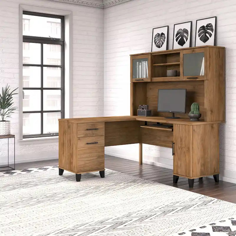 Bureau d'angle avec étagère de rangement