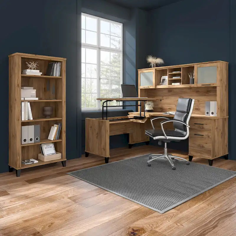 Bureau d'angle avec étagère de rangement