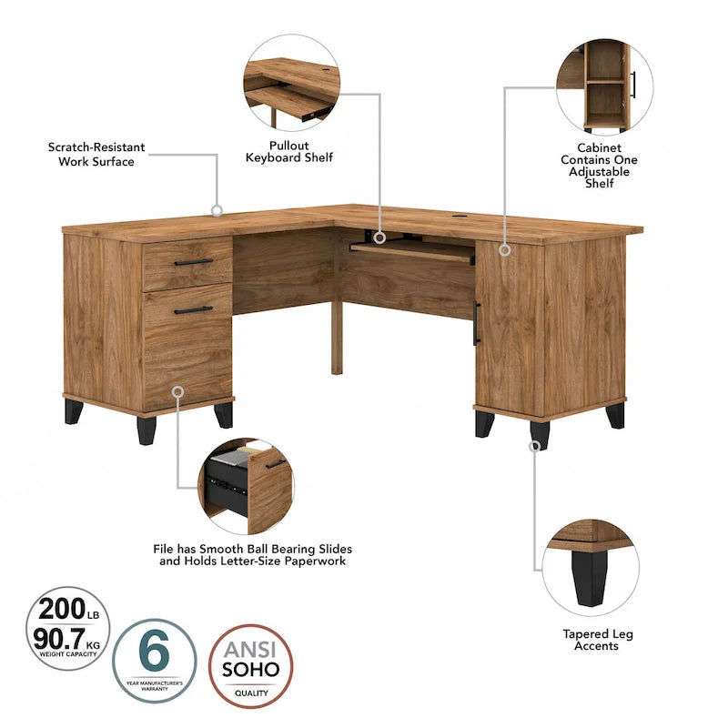 Bureau d'angle avec étagère de rangement
