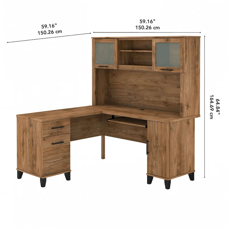 Bureau d'angle avec étagère de rangement