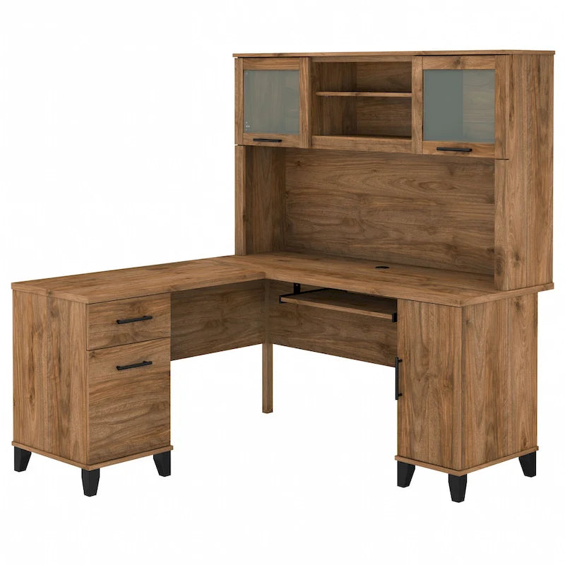 Bureau d'angle avec étagère de rangement