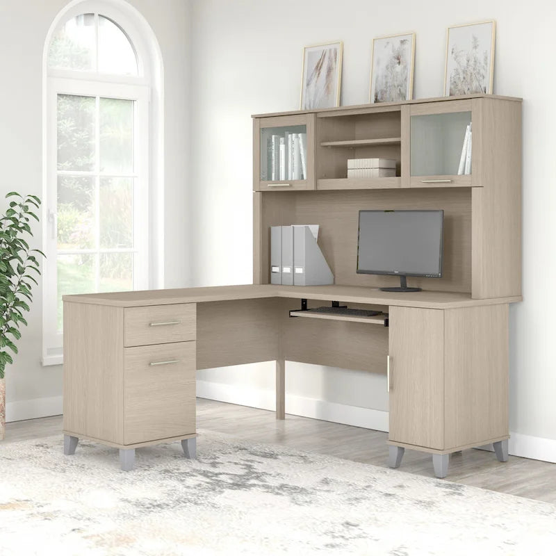 Bureau d'angle avec étagère de rangement
