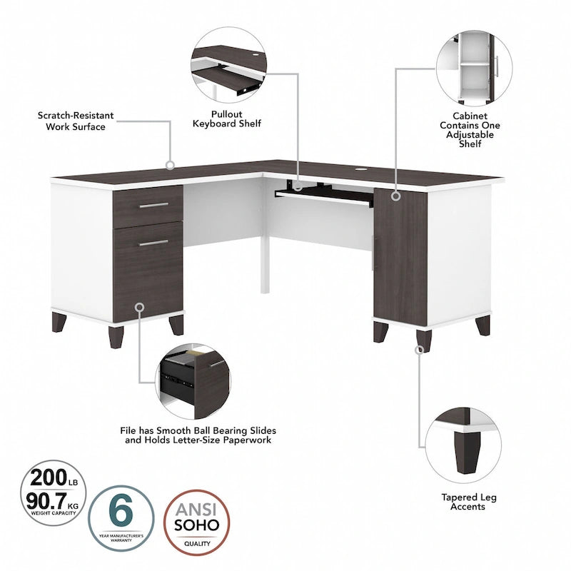 Bureau d'angle avec étagère de rangement