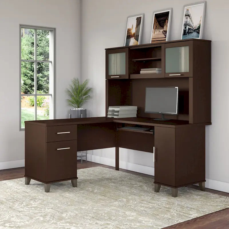 Bureau d'angle avec étagère de rangement