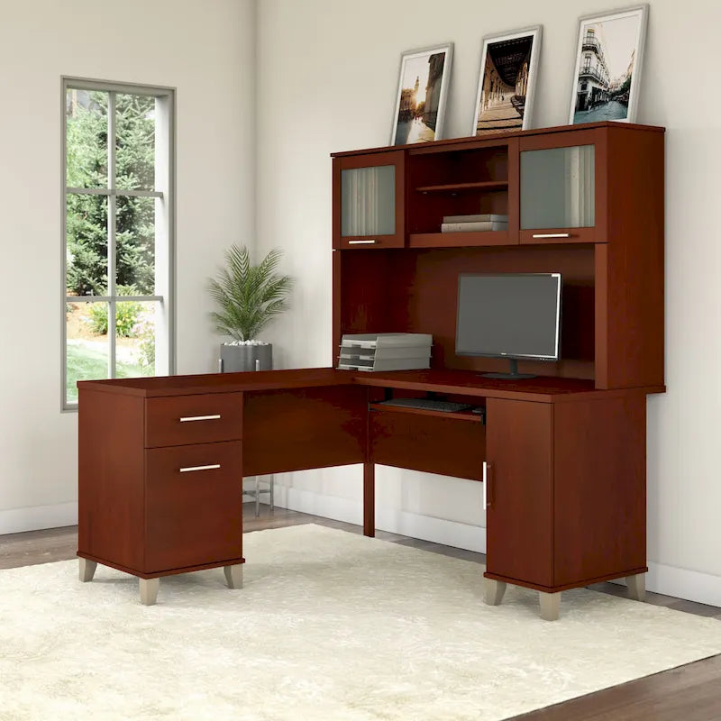 Bureau d'angle avec étagère de rangement