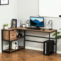Bureau d'angle en L avec étagère de rangement et tiroir, marron