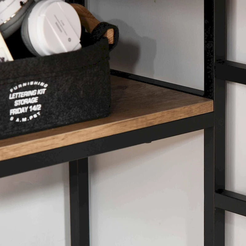 Bureau d'angle en L avec étagère de rangement et tiroir, marron