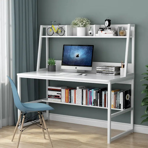 Bureau informatique moderne de 47 pouces avec étagère supérieure et bibliothèque