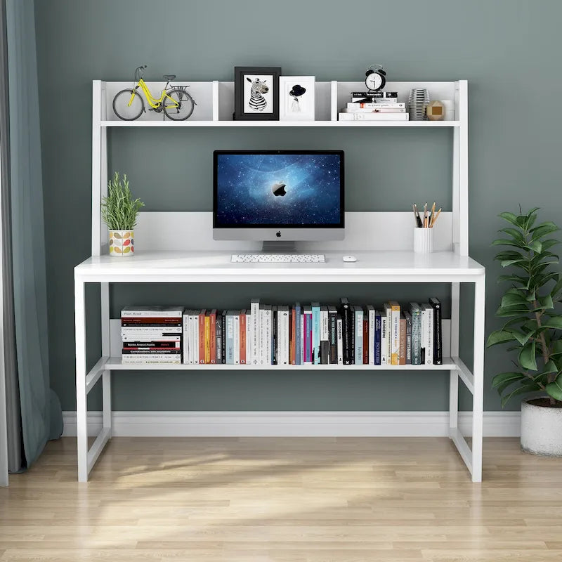 Bureau informatique moderne de 47 pouces avec étagère supérieure et bibliothèque