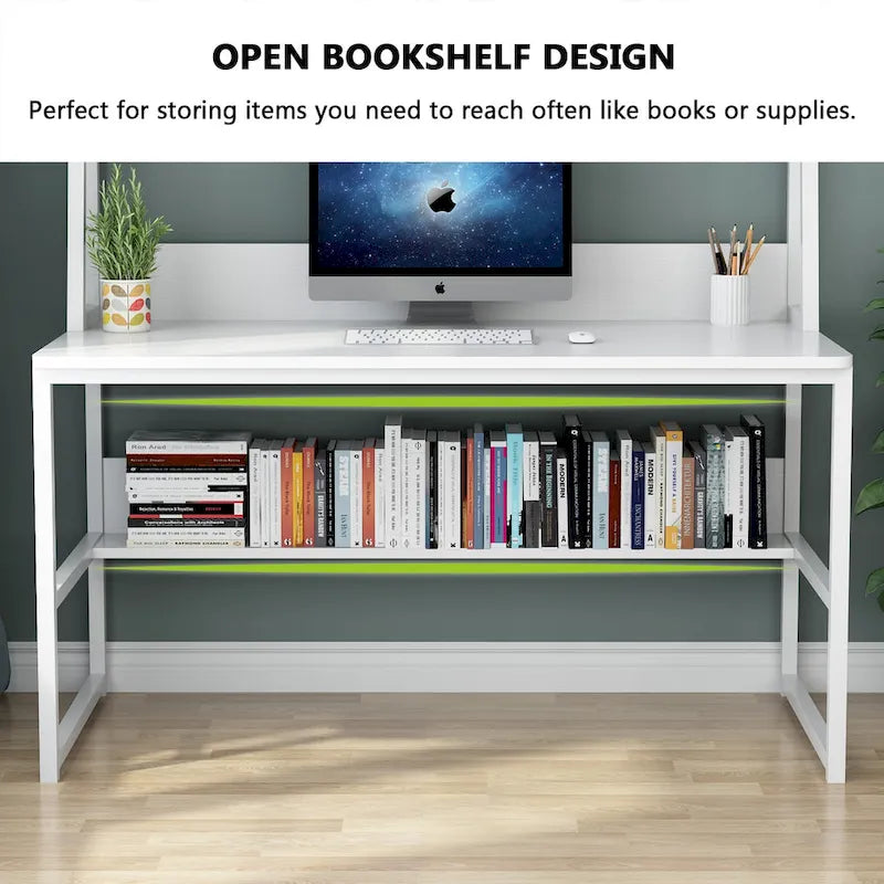 Bureau informatique moderne de 47 pouces avec étagère supérieure et bibliothèque