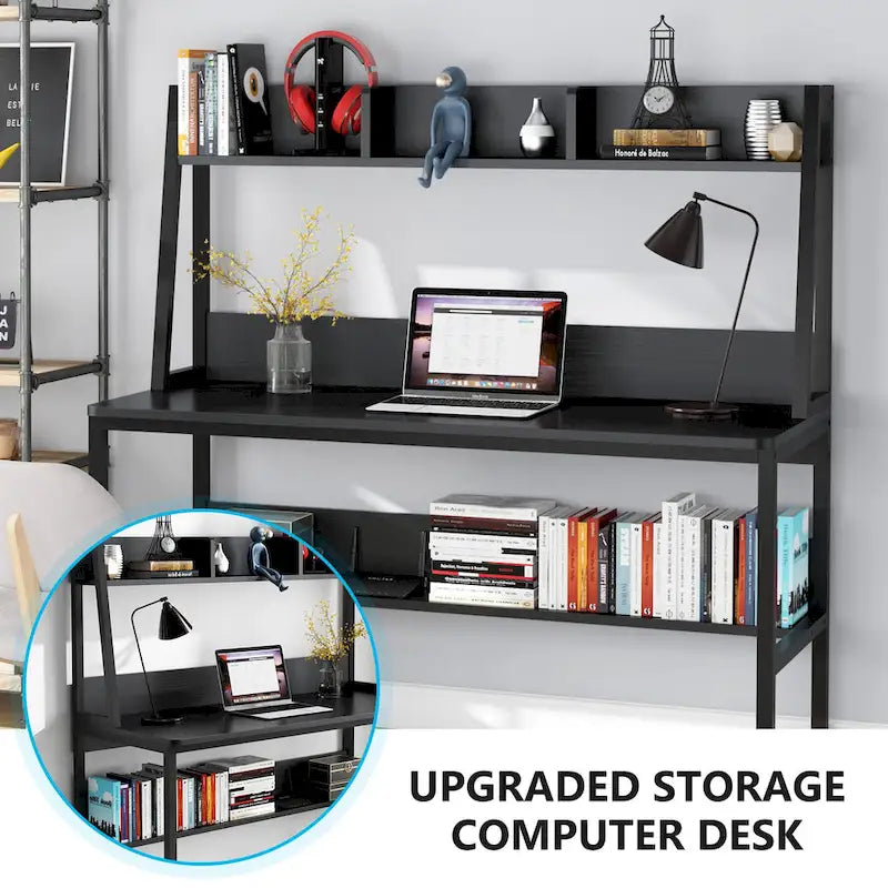 Bureau informatique moderne de 47 pouces avec étagère supérieure et bibliothèque