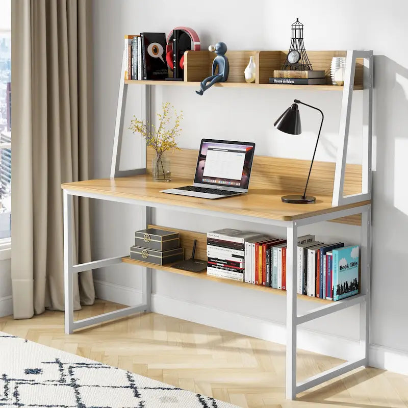 Bureau informatique moderne de 47 pouces avec étagère supérieure et bibliothèque